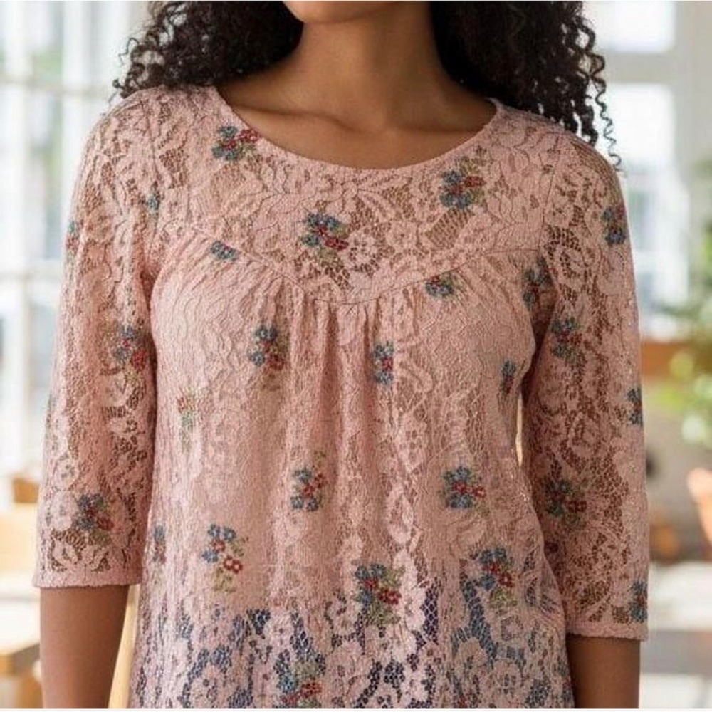 Zara Basic Collection Medium Lace Floral Coquette Embroidered Lace Top Boho Chic